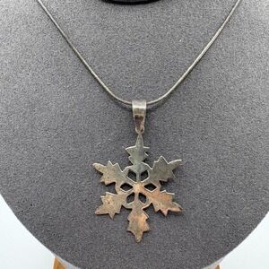 Sterling Silver 925 Snowflake Pendant Necklace 16in Italy Snake Chain 5.6g Charm